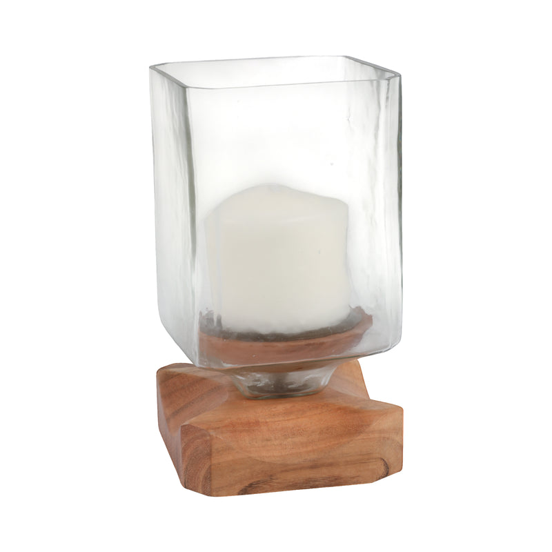 9 Jarvie Small Wood & Glass Candle Hurricane,brwn