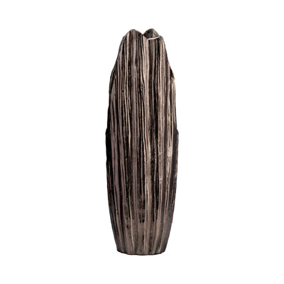 METAL, 20H, ABSTRACT RIDGED VASE, BLK NICKEL