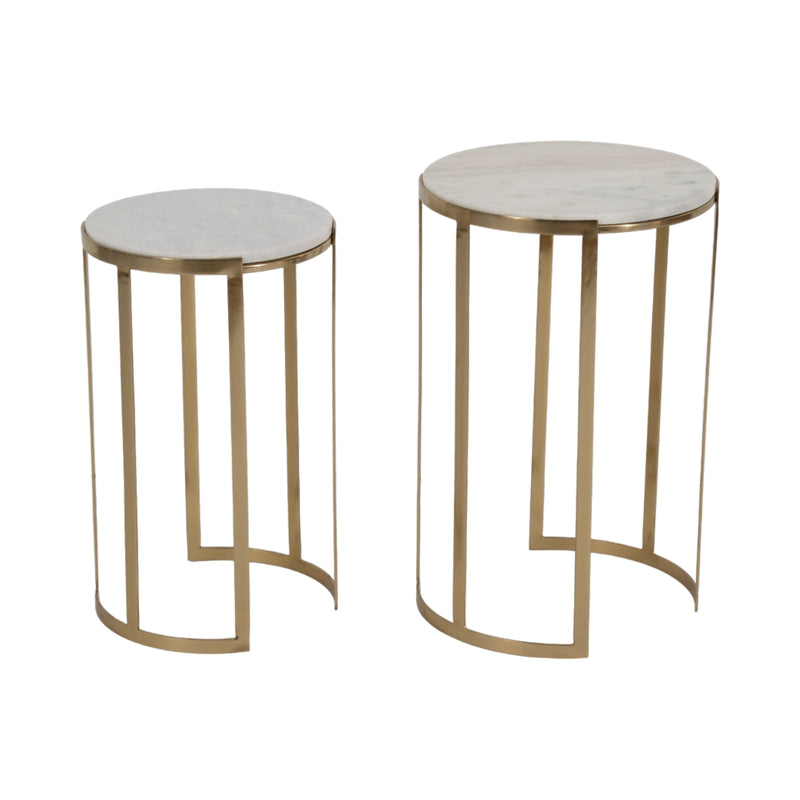 S/2 20/22 Morwar Marble Top Accent Tables, White/