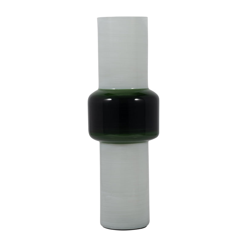 GLASS, 19 MODERN CYLINDER VASE, WHITE/GREEN