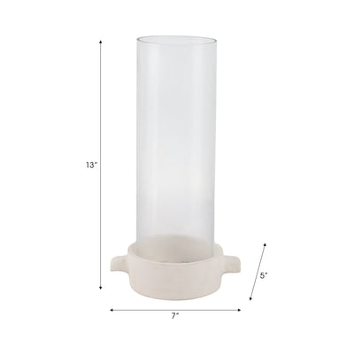 13x7 Terracotta Hurricane Taper Holder, White