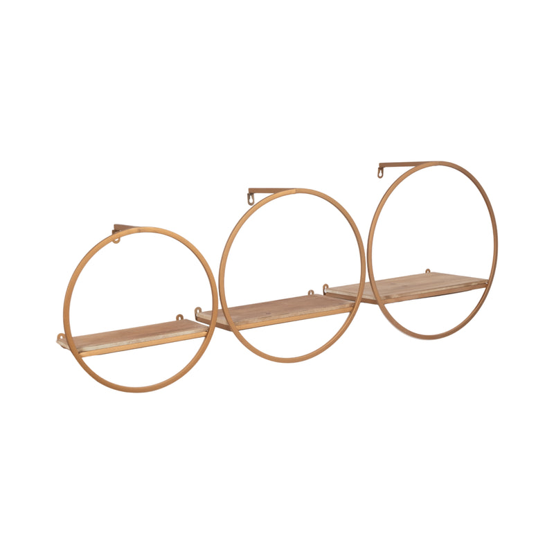 S/3 METAL & WOOD WALL SHELVES,BRONZE