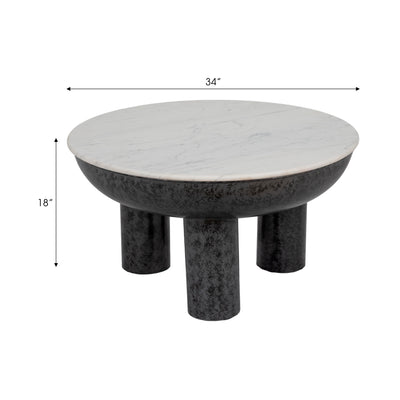 33 Chunky Leg Coffee Table Marble Top, White/blk