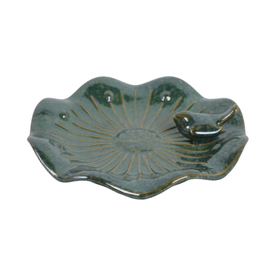 10x2 Flower Birdbath With Perched Bird, Green