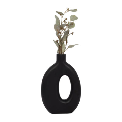 Wood, 14H Cut-Out Vase, Black