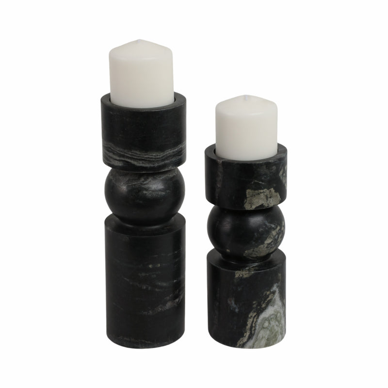 S/2 9/12 Himalayan Marble Candle Holders