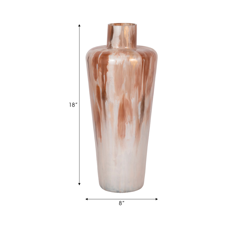 17 Nude Drip Finish Glass Floor Vase, Tan Multi