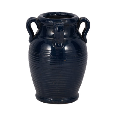 7 Terracotta Vase With Handles, Navy Blue