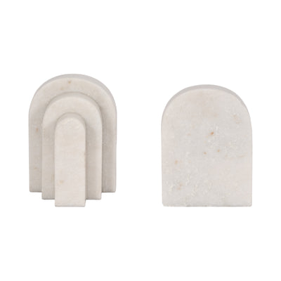 MARBLE, S/2 6, LAYERED ARCHES BOOKENDS,WHITE