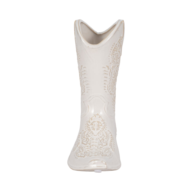 8 Cowboy Boot Vase, White