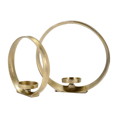 METAL,S/2 10/13H, RING SHAPE CANDLE HOLDER,GOLD