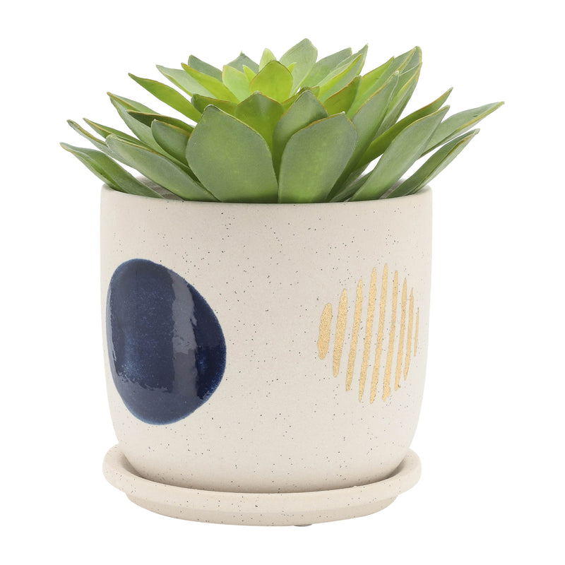 S/2 5/6 Funky Planter W/ Saucer, White