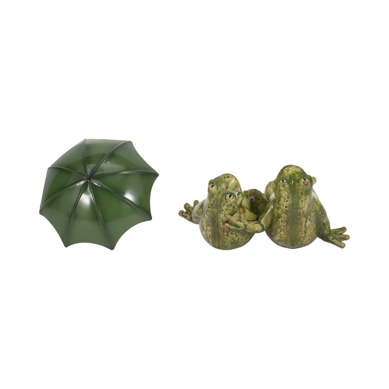 9 Sitting Frogs With Umbrella, Green