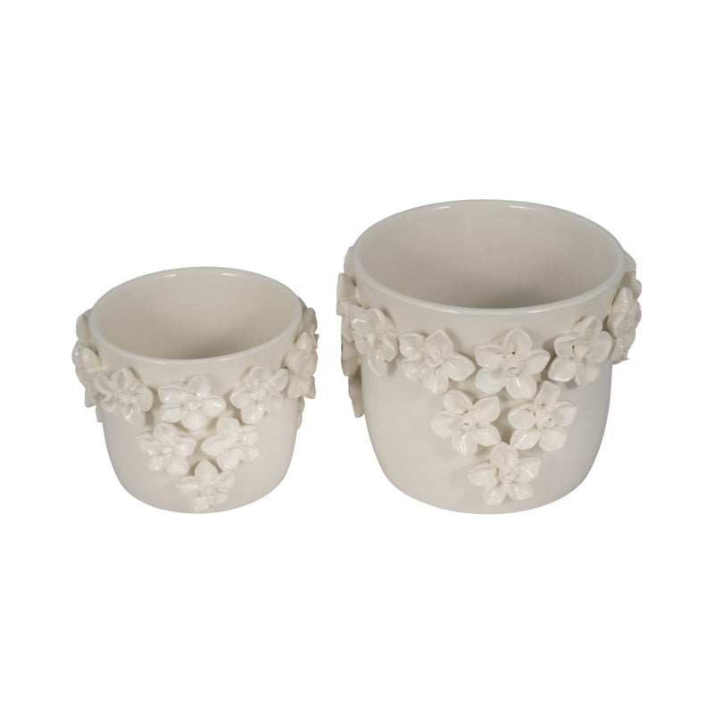 7 Floral Applique Planter, Ivory