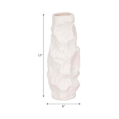 17 Jagged Textured Vase, White