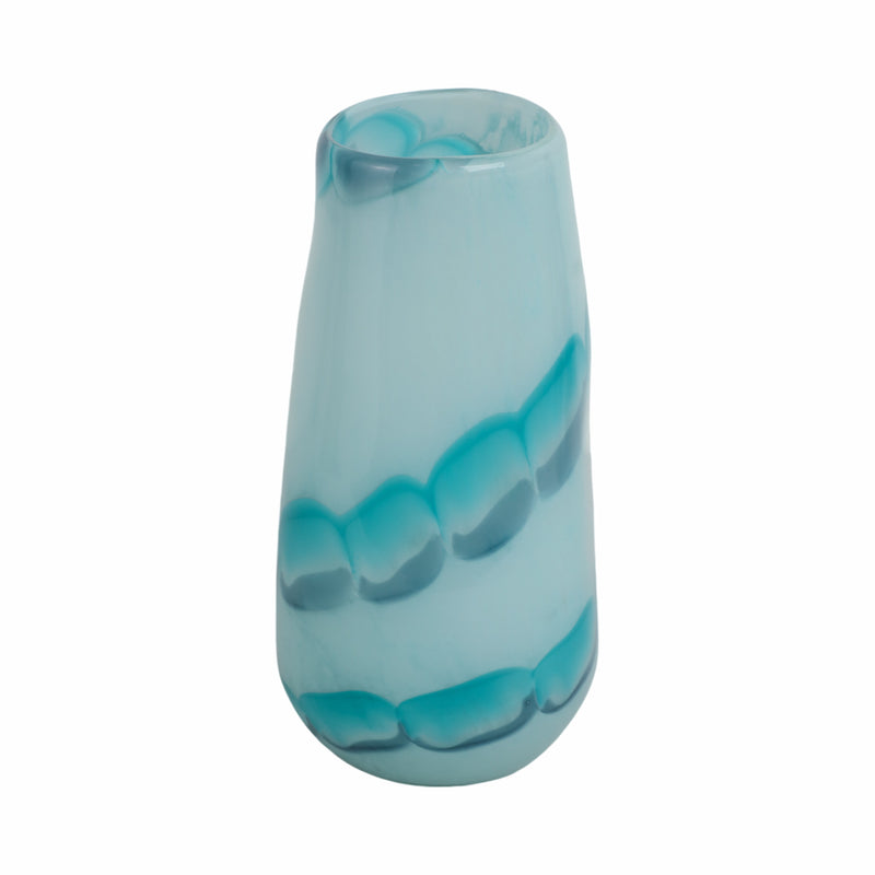 12x7 Bead Pattern Glass Vase, Blue