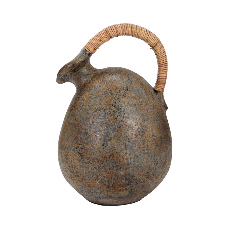 Terracotta, 13 Rustic Jug W/ Woven Handle, Multi