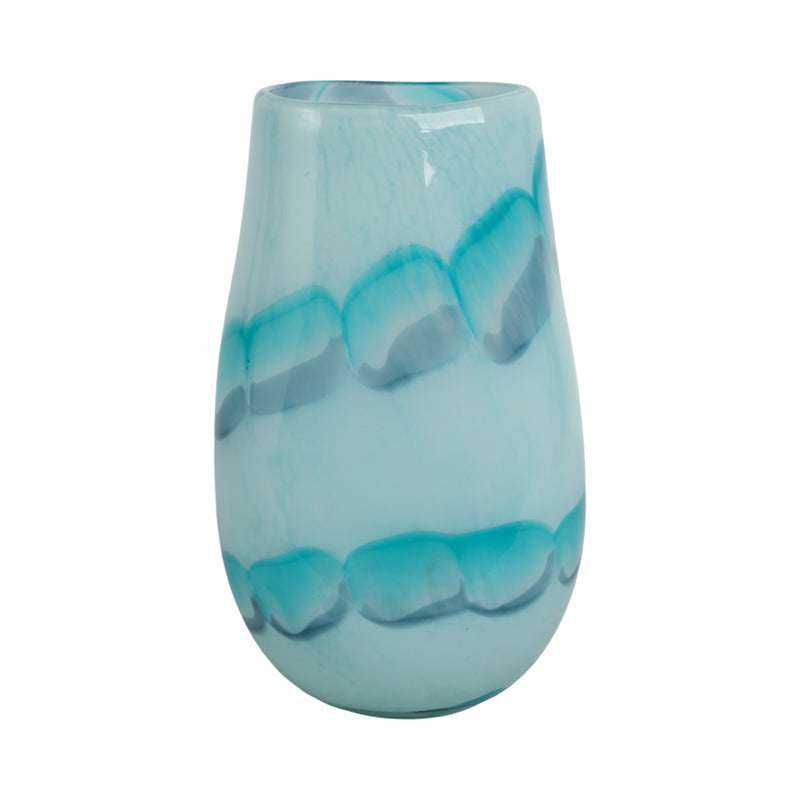 12x7 Bead Pattern Glass Vase, Blue