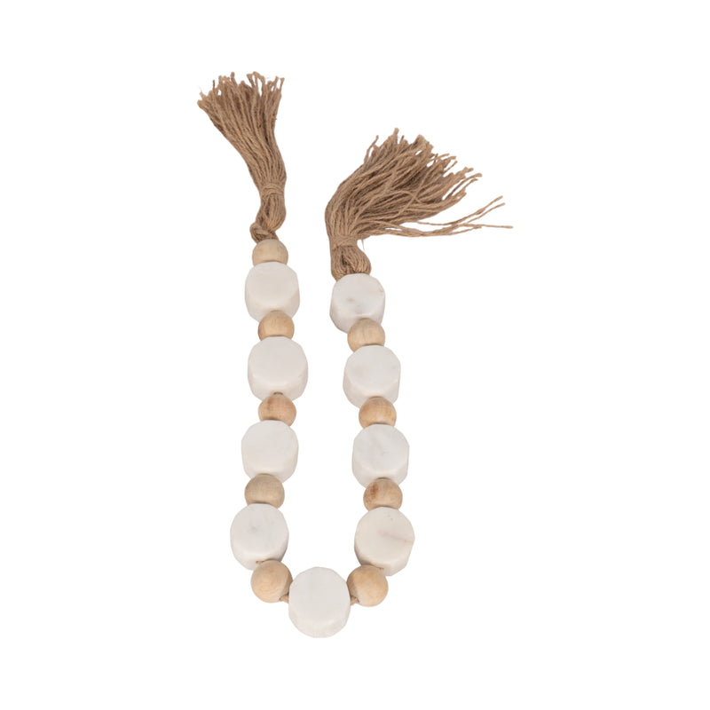 36 Marble And Wood Beads Garland, White/natural