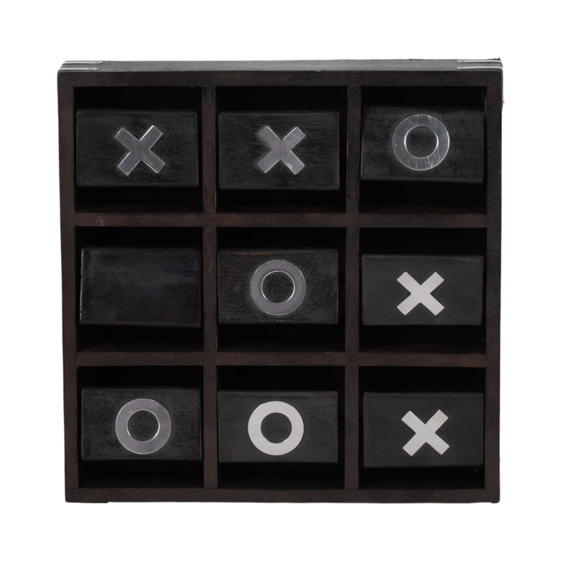 WOOD, 10X10 REVOLVING TIC TAC TOE, BLACK