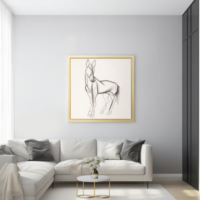 47X47, HAND PAINTED ELEGANT HORSE SKETCH, BLK/WHT