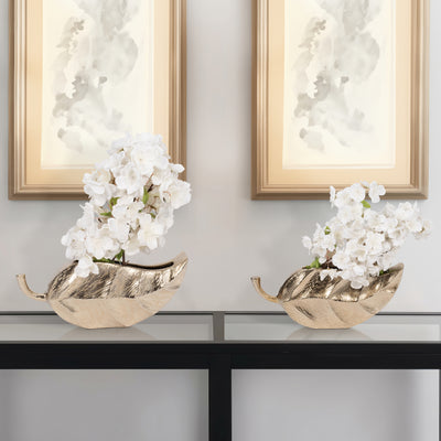 Metal, S2 11/15 Fauna Leaf Vases, Champagne