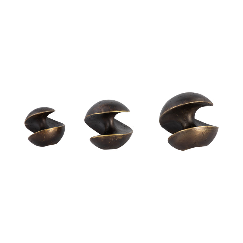 S/3 4/5/6 Kismet Spiral Deco Spheres, Bronze