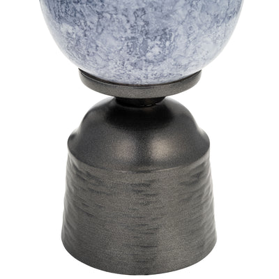 16, GLASS VASE W/METAL BASE, BLUE