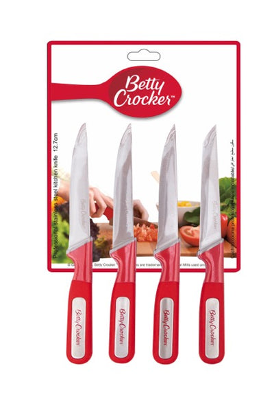 Betty Crocker Stainless Steel Utility Knife SET 4Pcs (12.8CM) Red