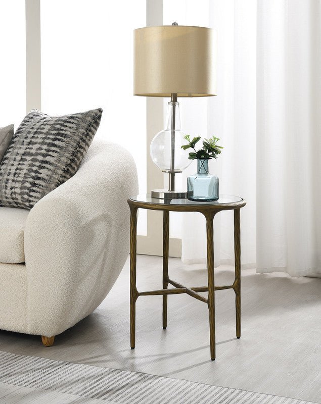 Round Gold End Table with Glass Top