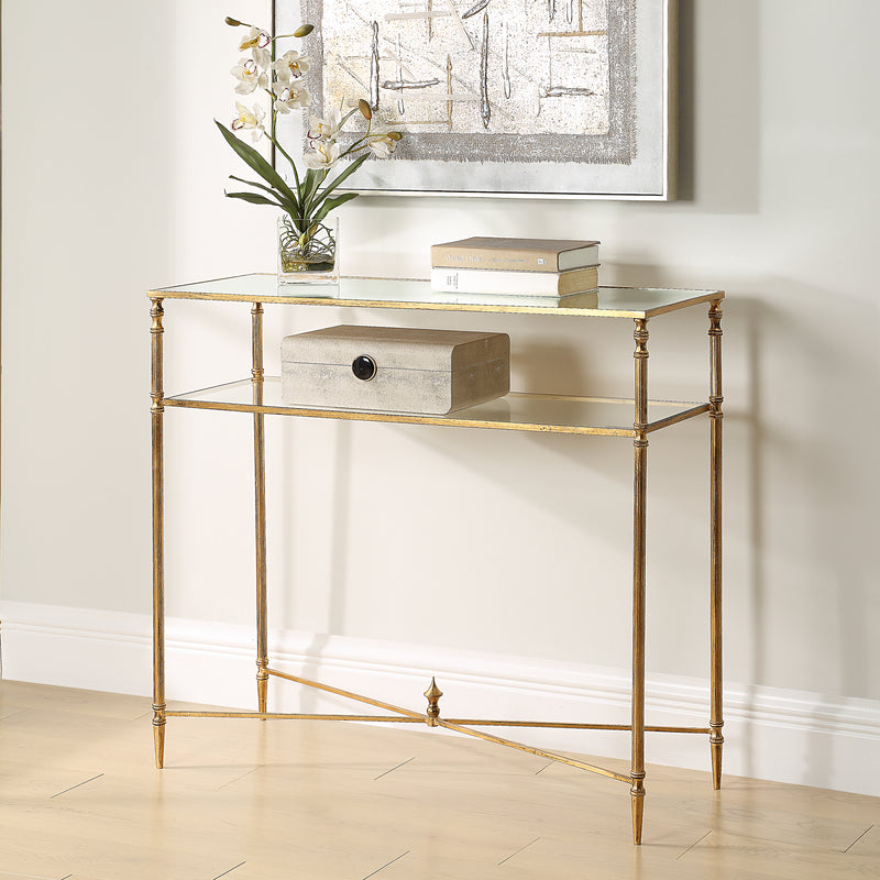 Henzler 91 W x 83 H x 35 D Silver Rectangle Console Table with Mirror Top