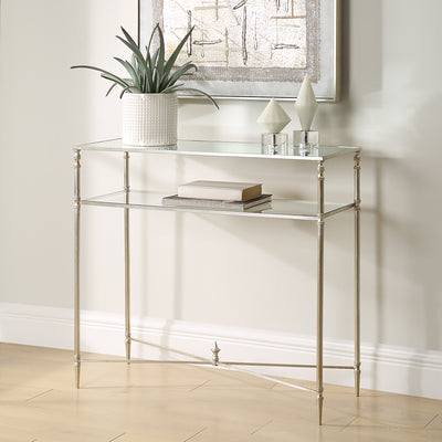 Henzler 91 W x 83 H x 35 D Silver Rectangle Console Table with Mirror Top