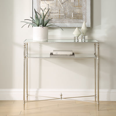 Henzler 91 W x 83 H x 35 D Silver Rectangle Console Table with Mirror Top