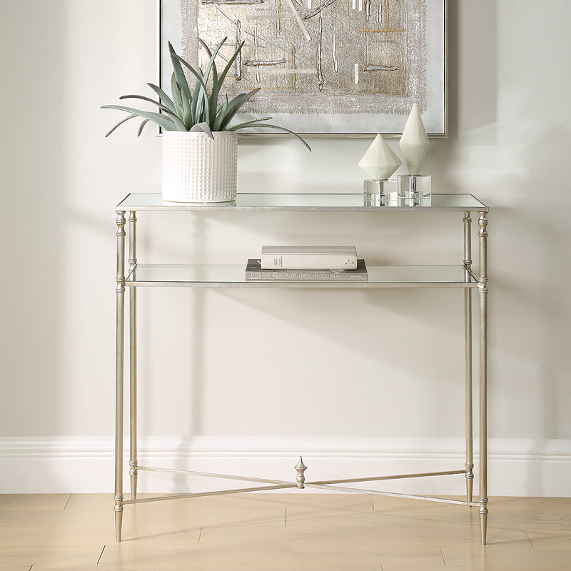 Henzler 91 W x 83 H x 35 D Silver Rectangle Console Table with Mirror Top