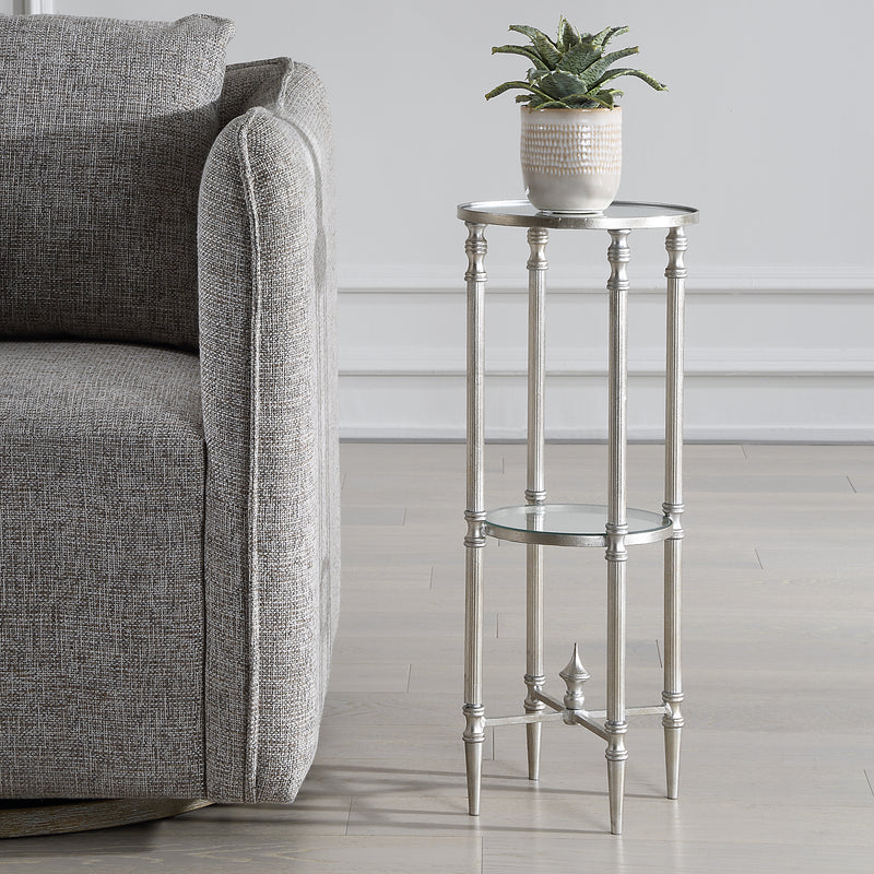 Henzler 25 W x 63 H x 25 D Round Accent Table with Mirror Top