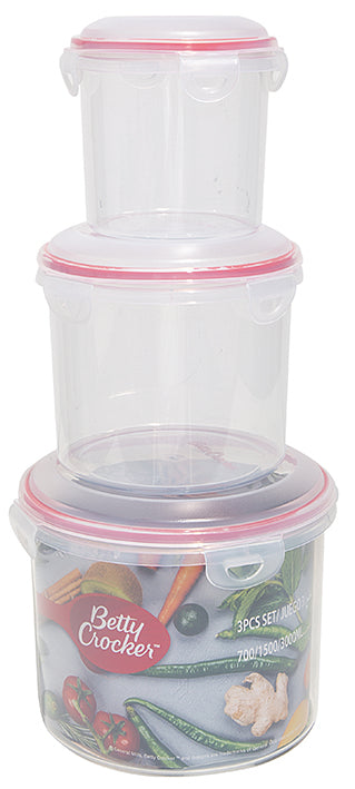 Betty Crocker Cylinder Storage Container SET 3Pcs (700/1500/3000ML)