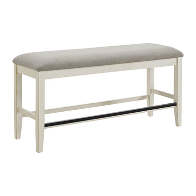 Bellevue Counter Bench with Beige Fabric in Antique White