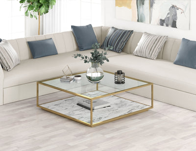 Amerah COFFEE TABLE - White Arabescato Gold Finish