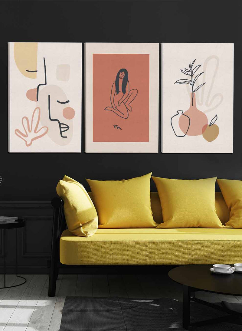 Woman and Leaves Paintings(set of 3)