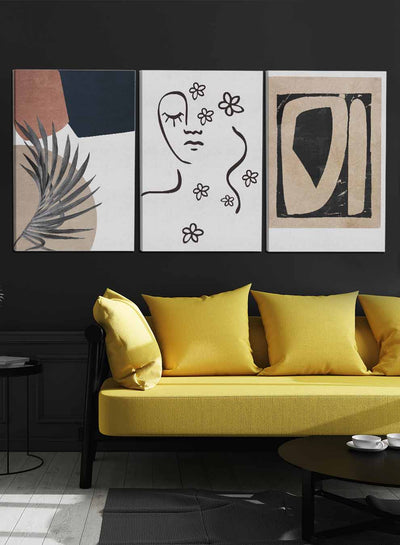 Woman Flowers Leaves Paintings(set of 3)