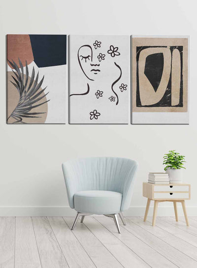 Woman Flowers Leaves Paintings(set of 3)