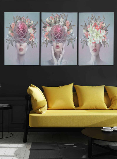 Women With Flower Abstract Paintings(set of 3)