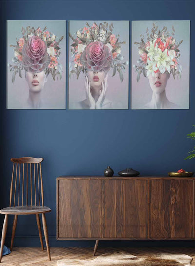 Women With Flower Abstract Paintings(set of 3)