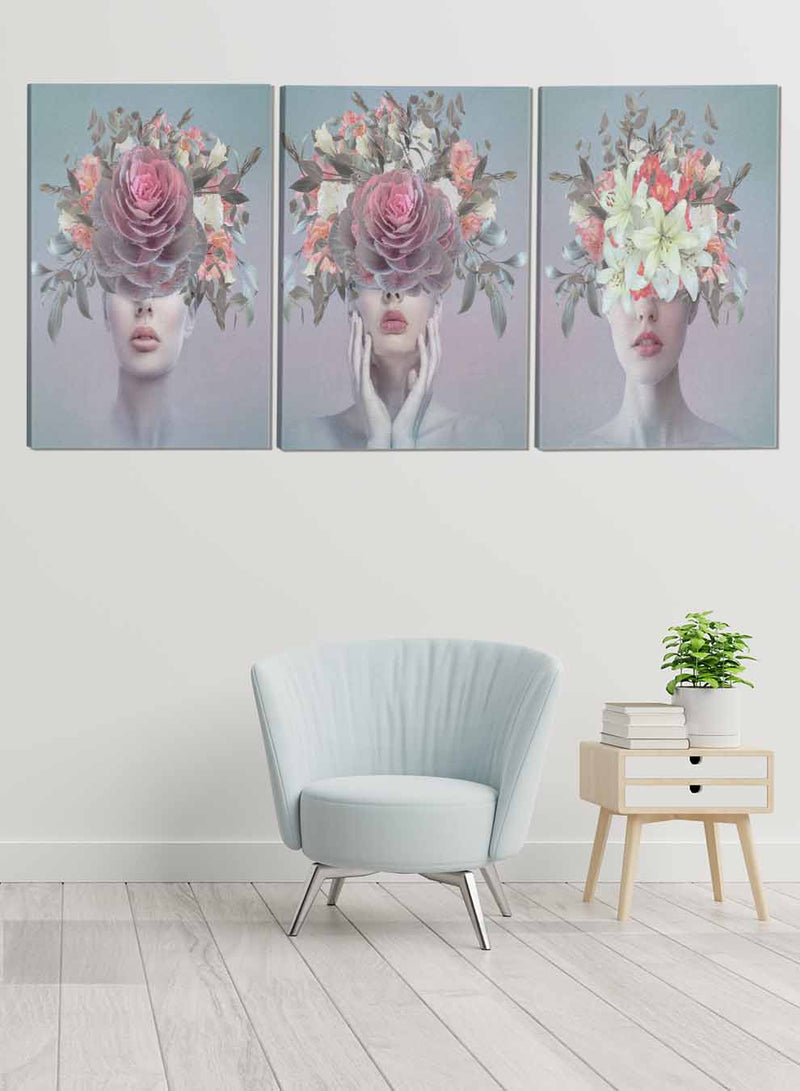 Women With Flower Abstract Paintings(set of 3)