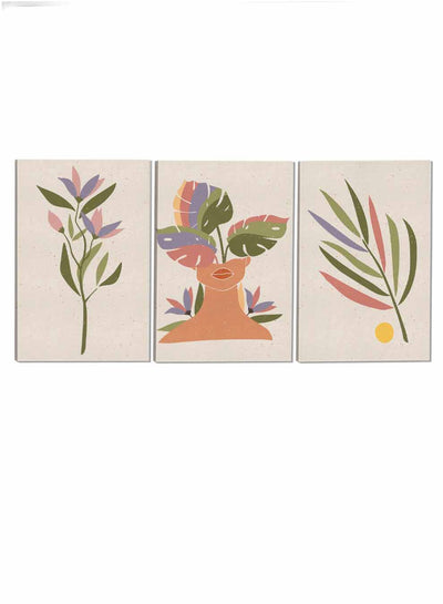 Woman And Leaves Abstract Paintings(set of 3)