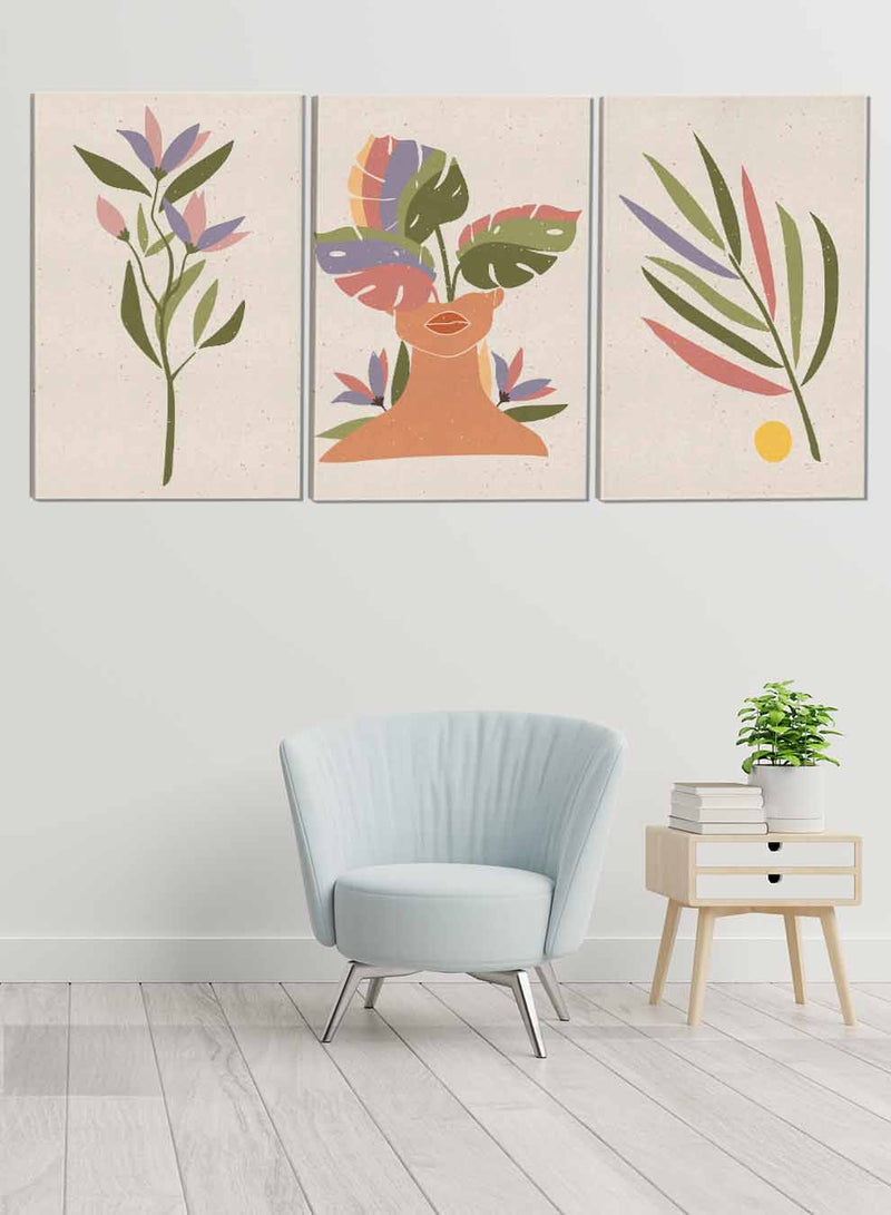 Woman And Leaves Abstract Paintings(set of 3)