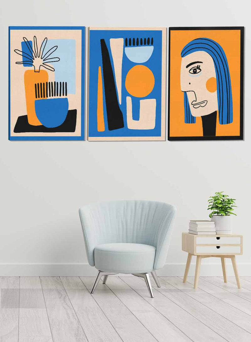 Woman and Vase Plant Abstract Paintings(set of 3)