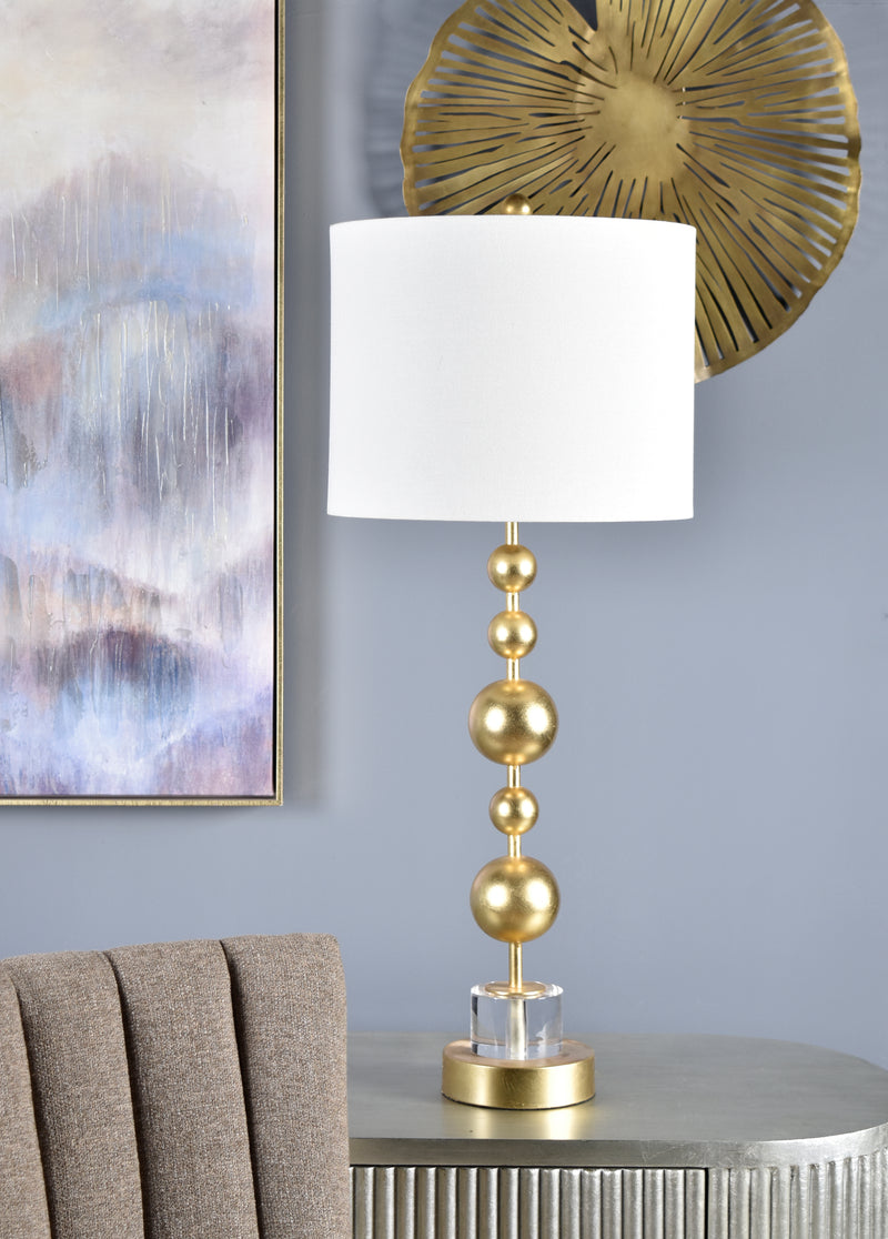 34 HT TABLE LAMP. 14X14X11 SHADE;Gold Foil finish with c