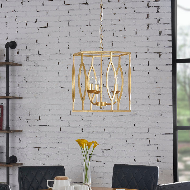 Gold Boxed Leaf Foil Finish Pendant Lamp