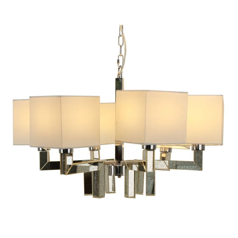 MIRRORED 6 LIGHT CHANDELIER, SILVER